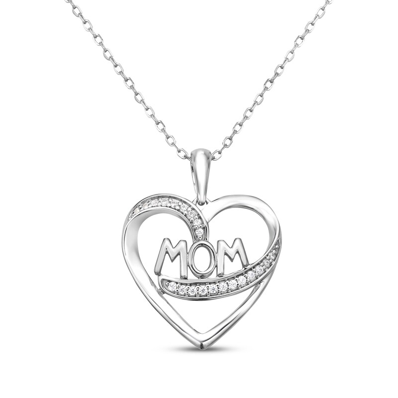 Main Image 1 of Diamond &quot;Mom&quot; Heart Necklace 1/10 ct tw Sterling Silver 18&quot;