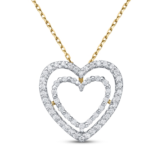 Diamond Double Heart Outline Necklace 1/4 ct tw 10K Yellow Gold 18"
