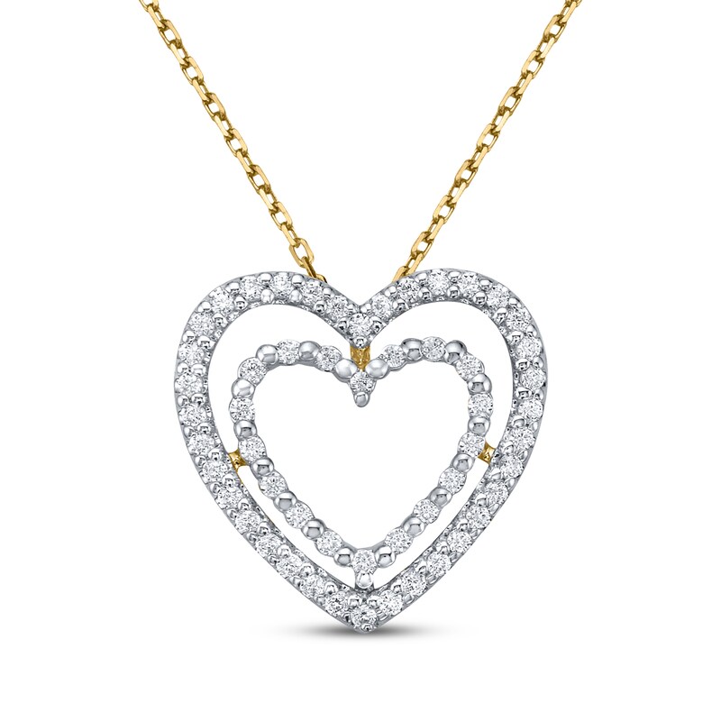 Main Image 1 of Diamond Double Heart Outline Necklace 1/4 ct tw 10K Yellow Gold 18&quot;