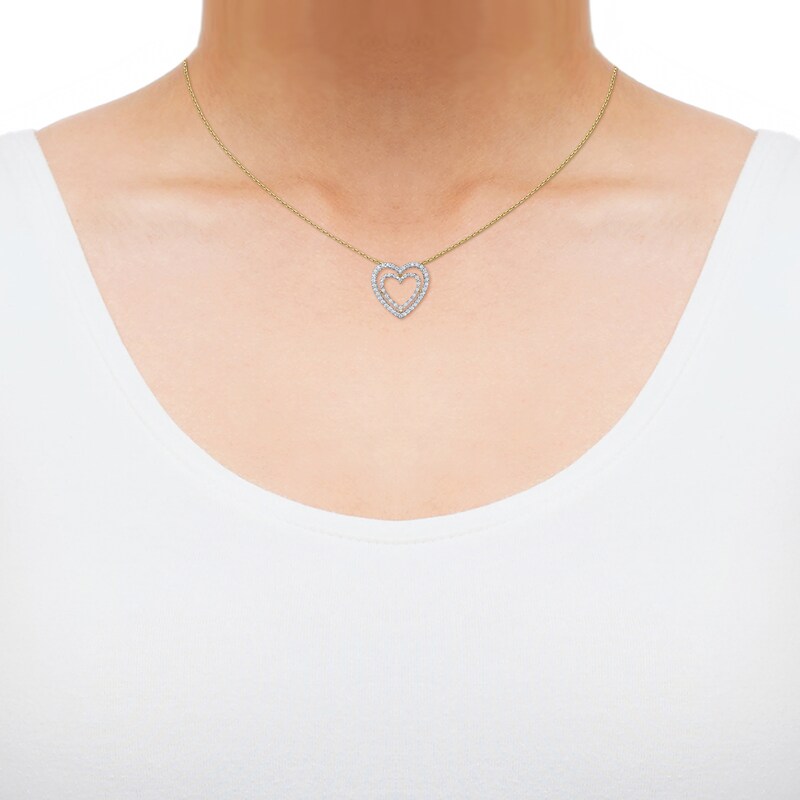 Main Image 2 of Diamond Double Heart Outline Necklace 1/4 ct tw 10K Yellow Gold 18&quot;