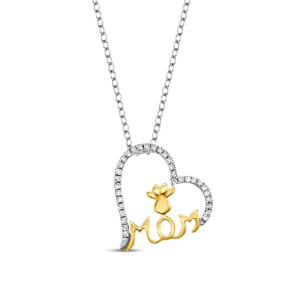 Diamond "Mom" Paw Print Heart Necklace 1/10 ct tw 10K Two-Tone Gold 18"