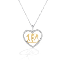 True Fans Cincinnati Bengals 1/10 CT. T.W. Diamond Heart Necklace in Sterling Silver & 10K Yellow Gold