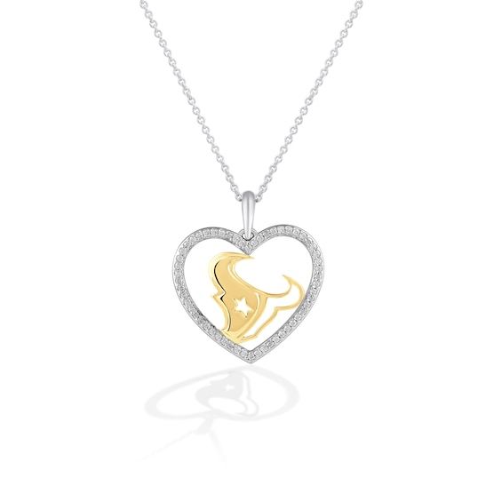 True Fans Houstan Texans 1/10 CT. T.W. Diamond Heart Necklace in Sterling Silver & 10K Yellow Gold