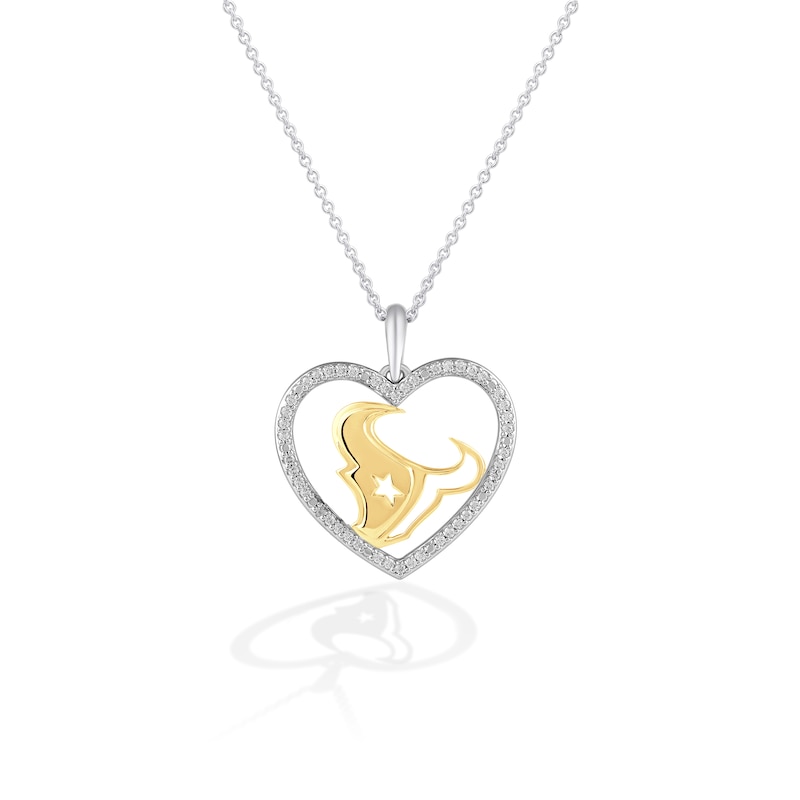 Main Image 1 of True Fans Houstan Texans 1/10 CT. T.W. Diamond Heart Necklace in Sterling Silver & 10K Yellow Gold