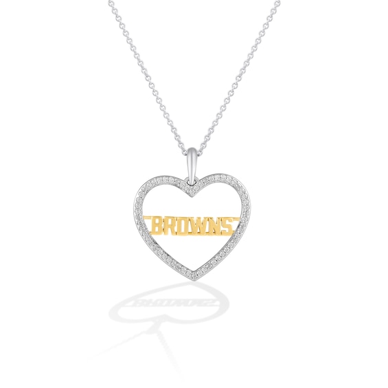 True Fans Cleveland Browns 1/10 CT. T.W. Diamond Heart Necklace in Sterling Silver & 10K Yellow Gold