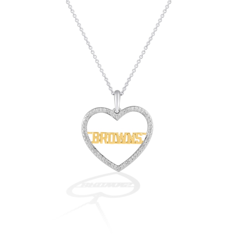Main Image 1 of True Fans Cleveland Browns 1/10 CT. T.W. Diamond Heart Necklace in Sterling Silver & 10K Yellow Gold