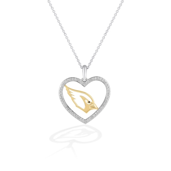 True Fans Arizona Cardinals 1/10 CT. T.W. Diamond Heart Necklace in Sterling Silver & 10K Yellow Gold