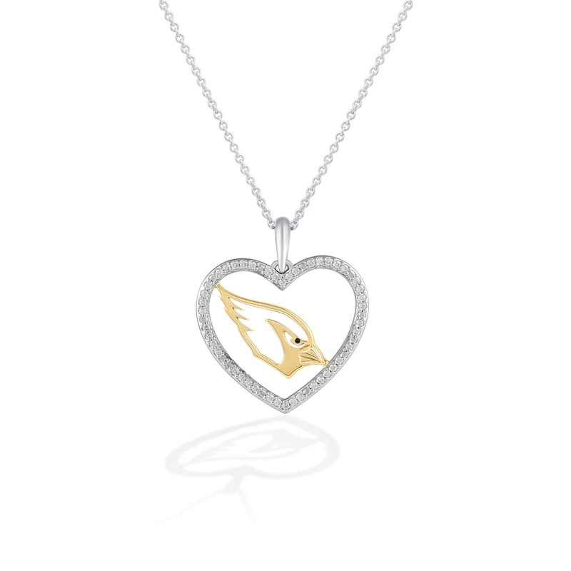 Main Image 1 of True Fans Arizona Cardinals 1/10 CT. T.W. Diamond Heart Necklace in Sterling Silver & 10K Yellow Gold