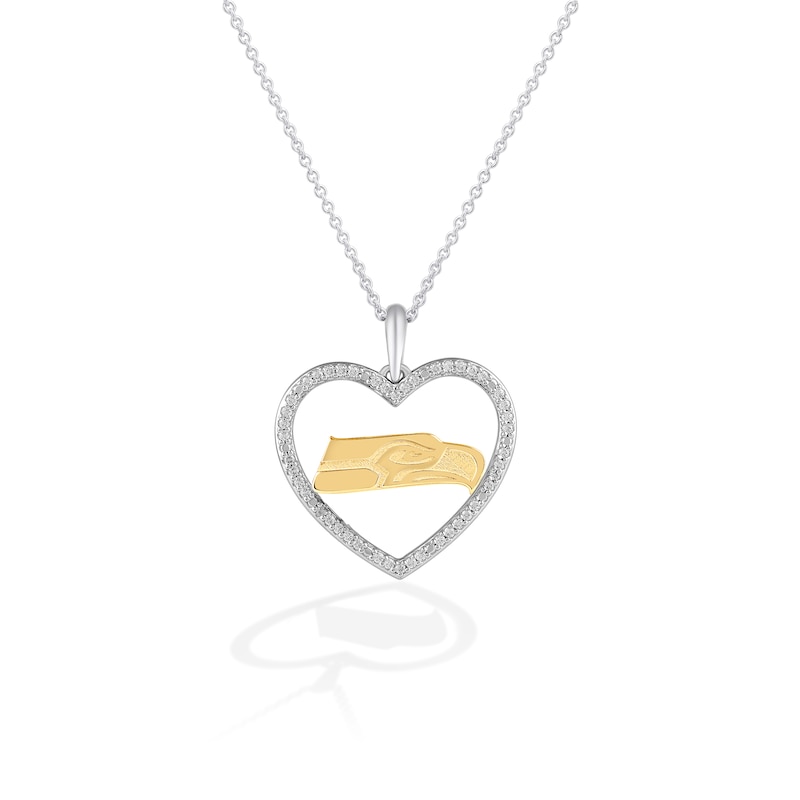 Main Image 1 of True Fans Seattle Seahawks 1/10 CT. T.W. Diamond Heart Necklace in Sterling Silver & 10K Yellow Gold