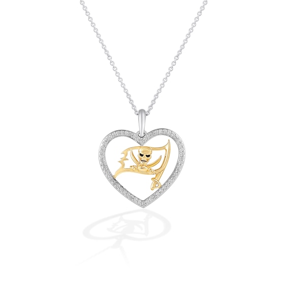 True Fans Tampa Bay Buccaneers 1/10 CT. T.W. Diamond Heart Necklace in Sterling Silver & 10K Yellow Gold