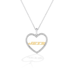 True Fans New York Jets 1/10 CT. T.W. Diamond Heart Necklace in Sterling Silver & 10K Yellow Gold