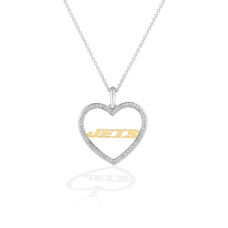 Main Image 1 of True Fans New York Jets 1/10 CT. T.W. Diamond Heart Necklace in Sterling Silver & 10K Yellow Gold
