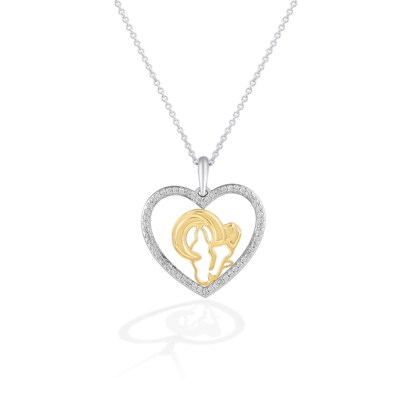 Main Image 1 of True Fans Los Angeles Rams 1/10 CT. T.W. Diamond Heart Necklace in Sterling Silver & 10K Yellow Gold