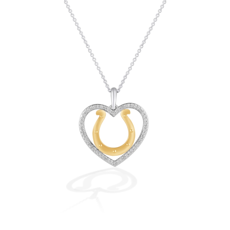 Main Image 1 of True Fans Indianapolis Colts 1/10 CT. T.W. Diamond Heart Necklace in Sterling Silver & 10K Yellow Gold