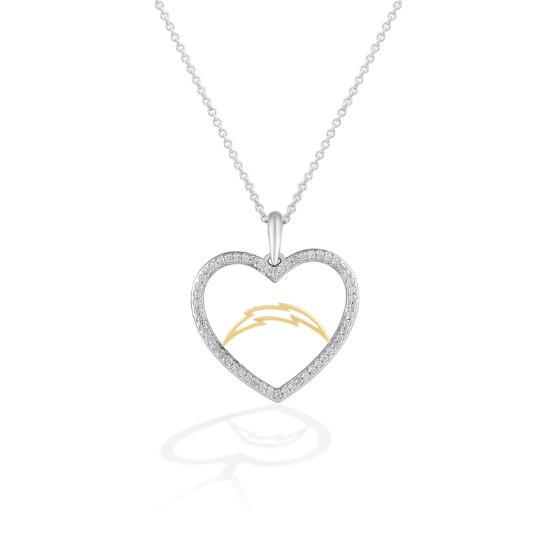 Main Image 1 of True Fans Los Angeles Chargers 1/10 CT. T.W. Diamond Heart Necklace in Sterling Silver & 10K Yellow Gold