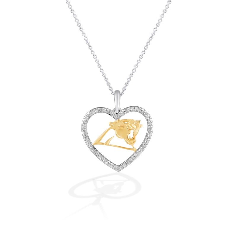 Main Image 1 of True Fans Carolina Panthers 1/10 CT. T.W. Diamond Heart Necklace in Sterling Silver & 10K Yellow Gold