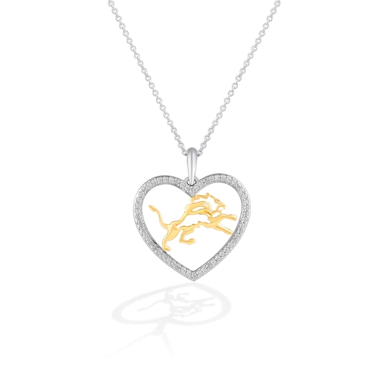 True Fans Detroit Lions 1/10 CT. T.W. Diamond Heart Necklace in Sterling Silver & 10K Yellow Gold