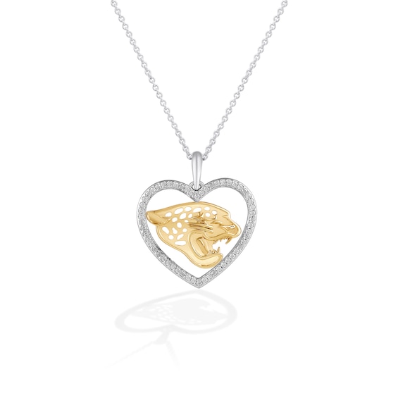 True Fans Jacksonville Jaguars 1/10 CT. T.W. Diamond Heart Necklace in Sterling Silver & 10K Yellow Gold