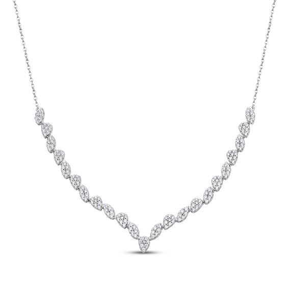 Multi-Diamond Chevron Necklace 1 ct tw 14K White Gold 18"