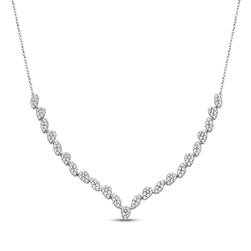 Main Image 1 of Multi-Diamond Chevron Necklace 1 ct tw 14K White Gold 18&quot;