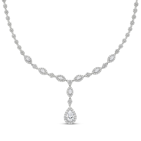 Pear, Marquise & Round-Cut Diamond Drop Necklace 8 ct tw 14K White Gold 18"