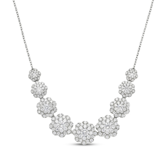 Diamond Graduating Flower Cluster Necklace 2-1/2 ct tw 14K White Gold