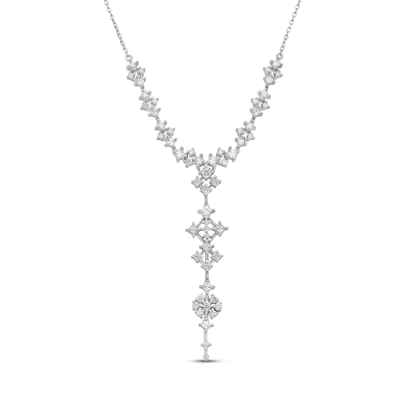 Main Image 1 of Princess & Round-Cut Diamond Scatter Y-Drop Necklace 1-1/4 ct tw 14K White Gold 18"