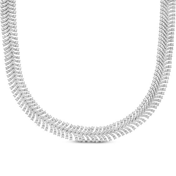 Diamond Flared Herringbone Necklace 20 ct tw 14K White Gold 18"