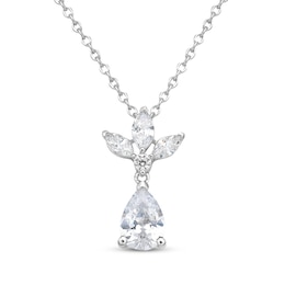 Pear, Marquise & Round-Cut Diamond Drop Necklace 1 ct tw 14K White Gold 18"