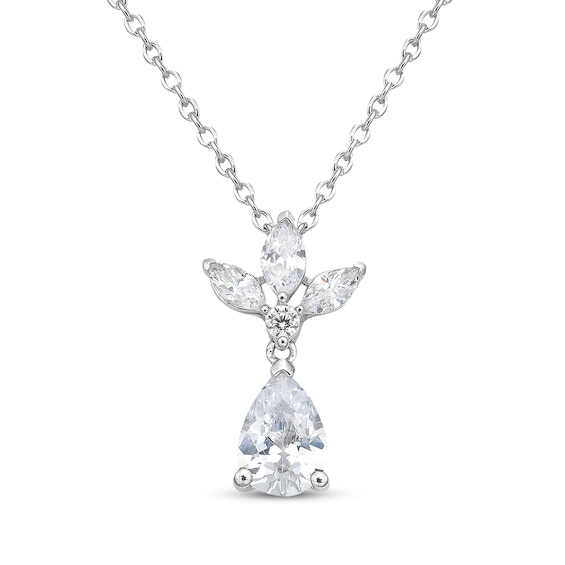 Pear, Marquise & Round-Cut Diamond Drop Necklace 1 ct tw 14K White Gold 18"