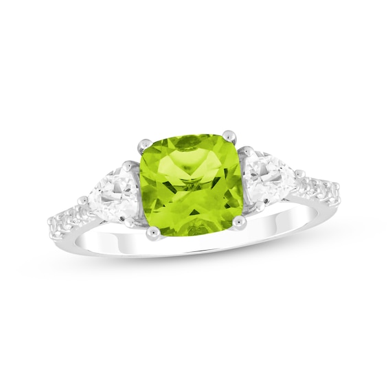 Cushion-Cut Peridot & White Lab-Created Sapphire Ring Sterling Silver