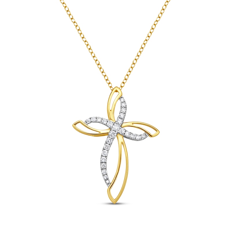 Main Image 1 of Diamond Double Cross Necklace 1/2 ct tw 10K Two-Tone Gold 18&quot;