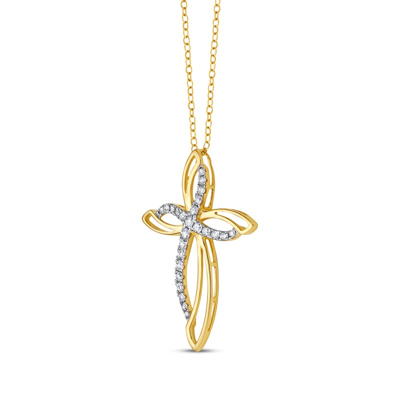 Main Image 2 of Diamond Double Cross Necklace 1/2 ct tw 10K Two-Tone Gold 18&quot;