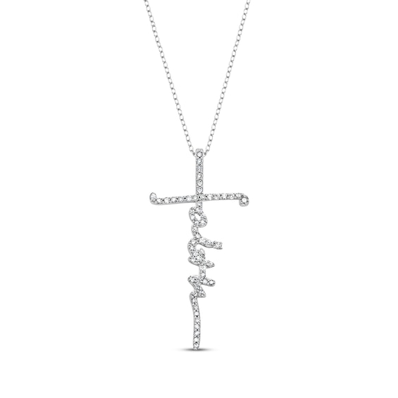 Diamond "Faith" Cross Necklace 1/3 ct tw 10K White Gold 18"
