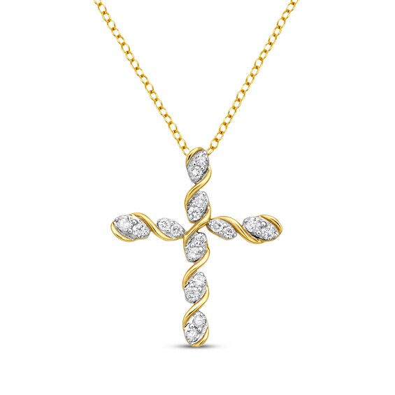 Diamond Twist Cross Necklace 1/3 ct tw 10K Yellow Gold 18"
