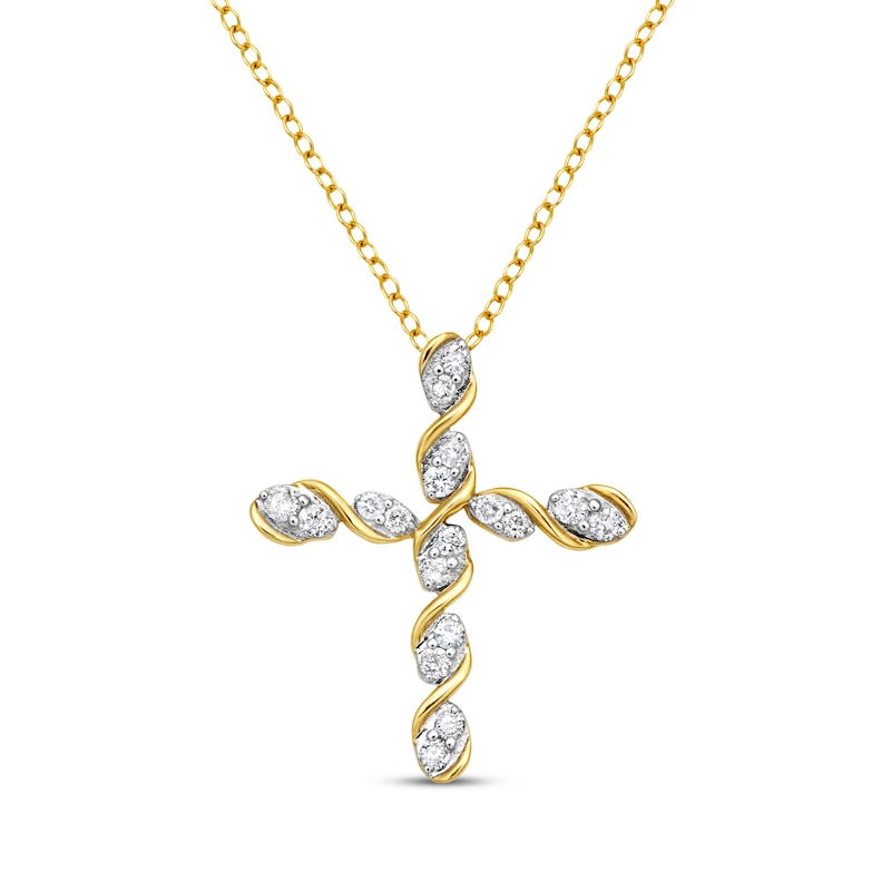 Main Image 1 of Diamond Twist Cross Necklace 1/3 ct tw 10K Yellow Gold 18&quot;