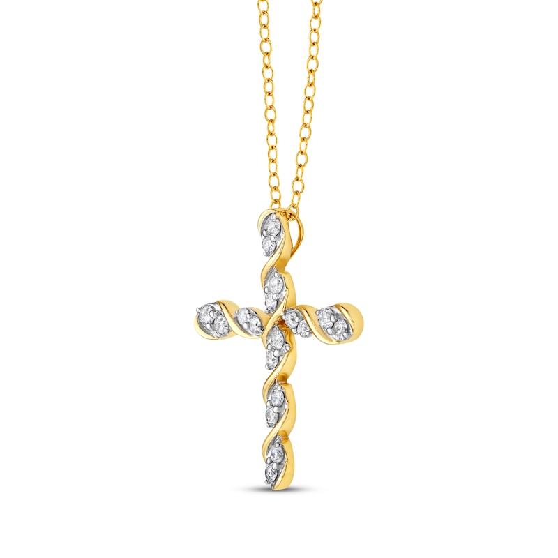 Main Image 2 of Diamond Twist Cross Necklace 1/3 ct tw 10K Yellow Gold 18&quot;