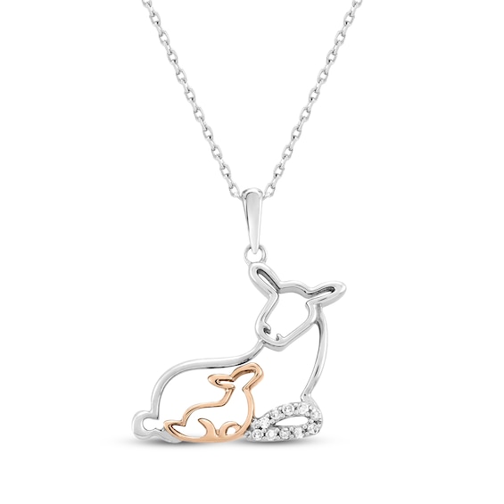 Diamond Deer Necklace 1/20 ct tw Sterling Silver & 10K Rose Gold 18"