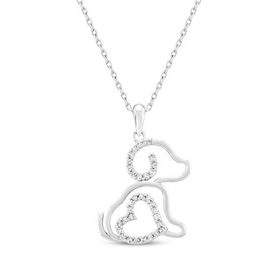 Diamond Puppy Heart Necklace 1/6 ct tw Sterling Silver 18"