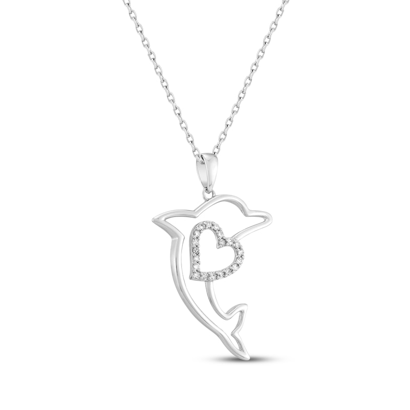 Main Image 2 of Diamond Dolphin Heart Necklace 1/10 ct tw Sterling Silver 18&quot;
