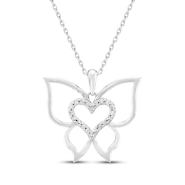 Diamond Butterfly Heart Necklace 1/10 ct tw Sterling Silver 18"