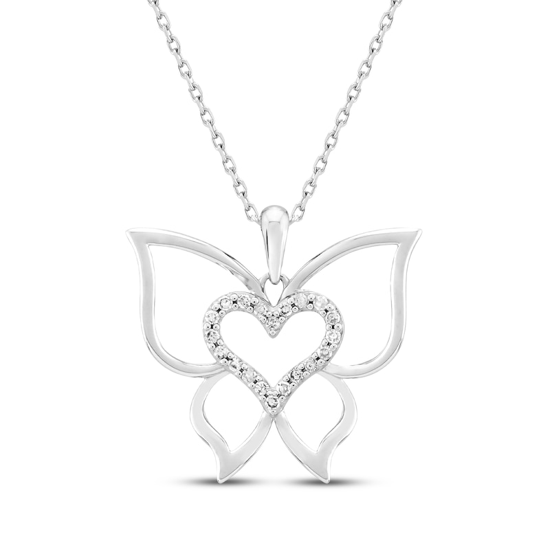 Main Image 1 of Diamond Butterfly Heart Necklace 1/10 ct tw Sterling Silver 18&quot;