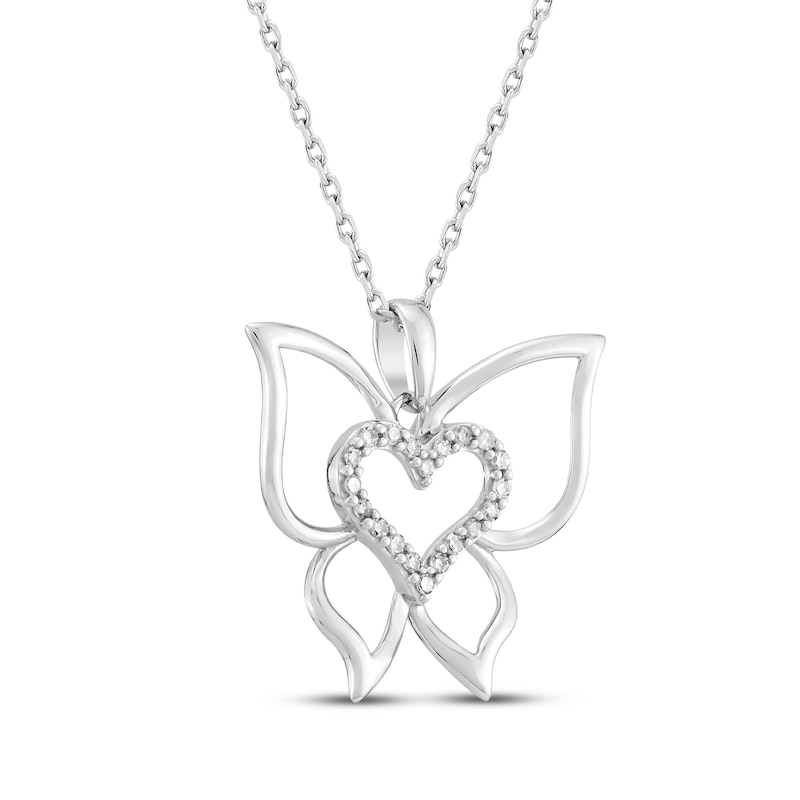 Main Image 2 of Diamond Butterfly Heart Necklace 1/10 ct tw Sterling Silver 18&quot;