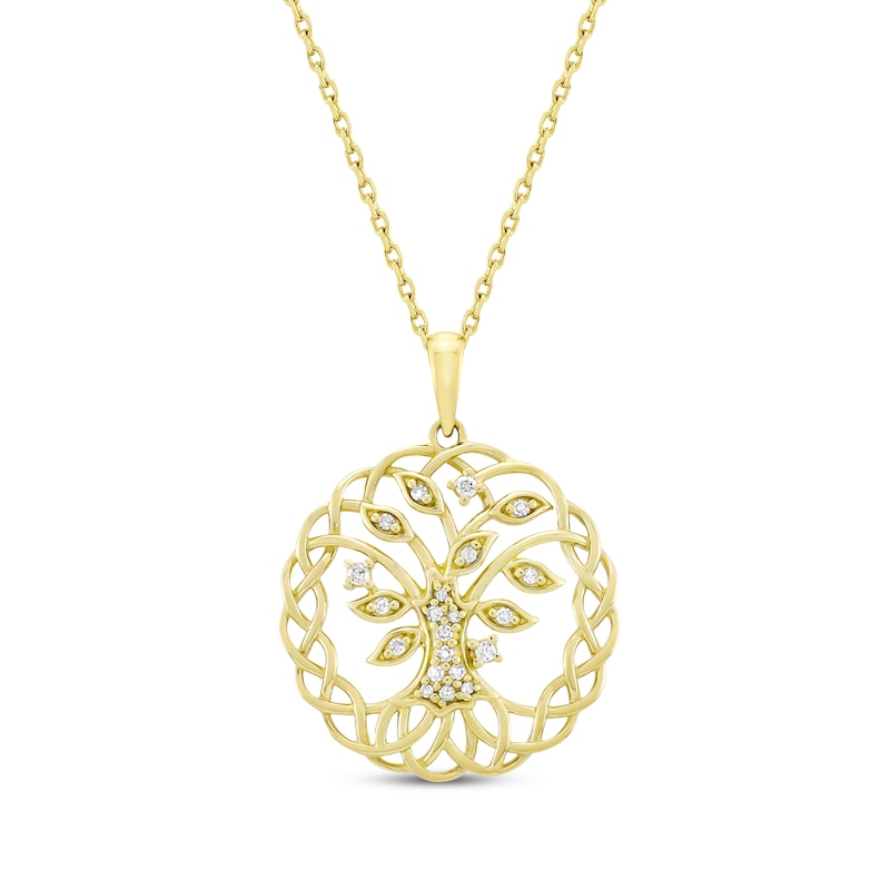 Main Image 1 of Diamond Family Tree Circle Necklace 1/10 ct tw 10K Yellow Gold 18&quot;