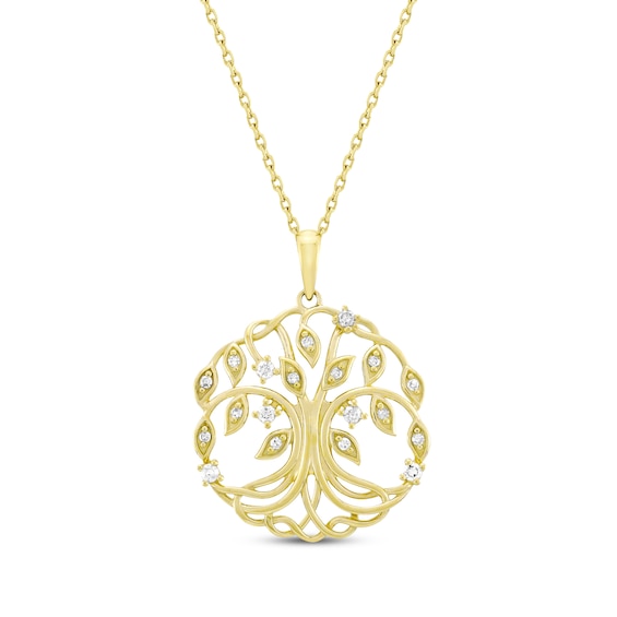 Diamond Family Tree Circle Necklace 1/6 ct tw 10K Yellow Gold 18"
