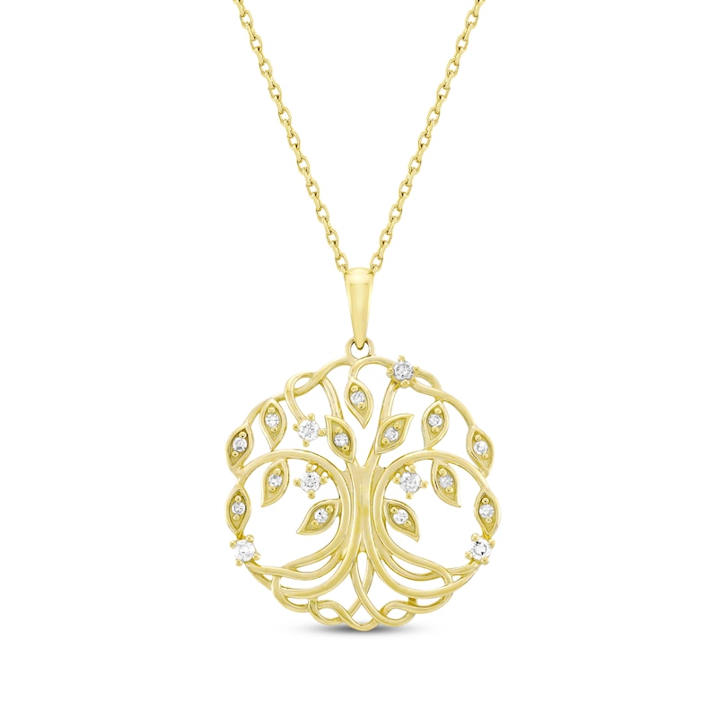 Diamond Family Tree Circle Necklace 1/6 ct tw 10K Yellow Gold 18