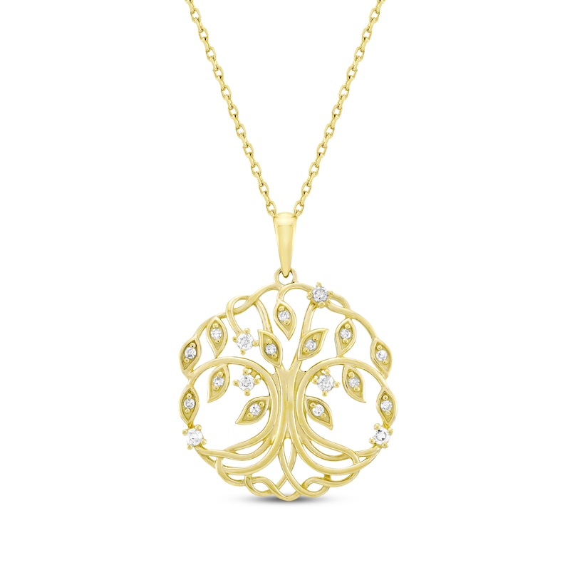 Main Image 1 of Diamond Family Tree Circle Necklace 1/6 ct tw 10K Yellow Gold 18"