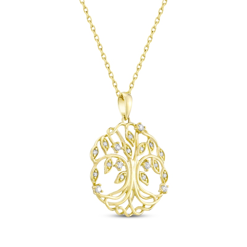 Main Image 2 of Diamond Family Tree Circle Necklace 1/6 ct tw 10K Yellow Gold 18"