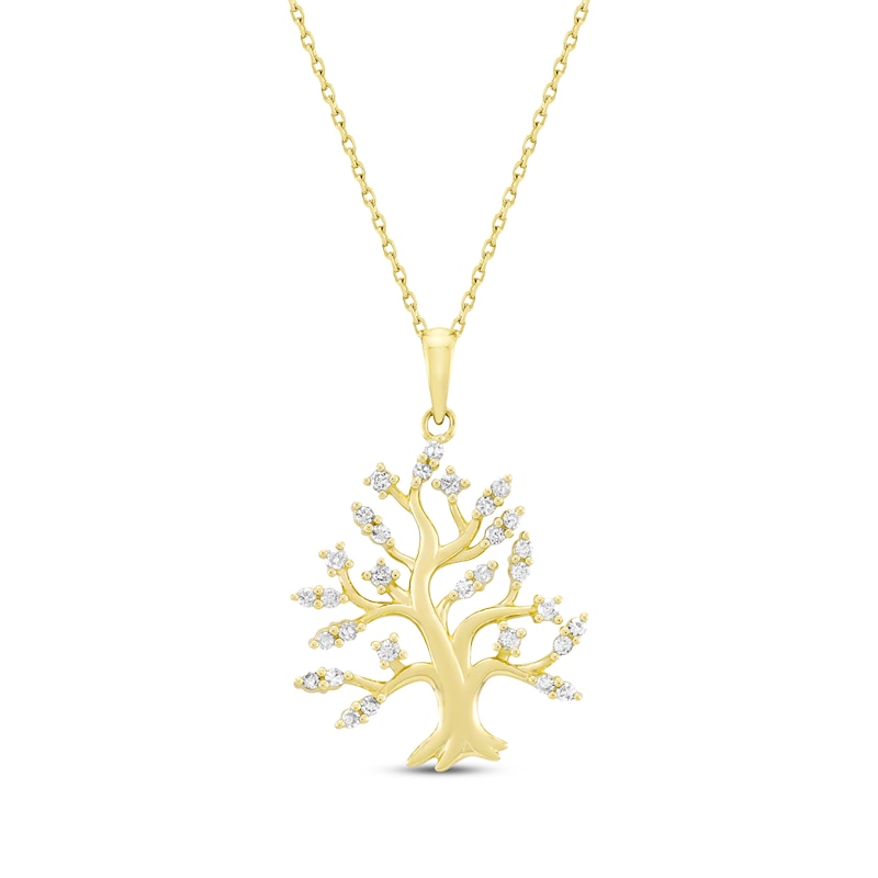 Main Image 1 of Diamond Family Oak Tree Necklace 1/4 ct tw 10K Yellow Gold 18&quot;