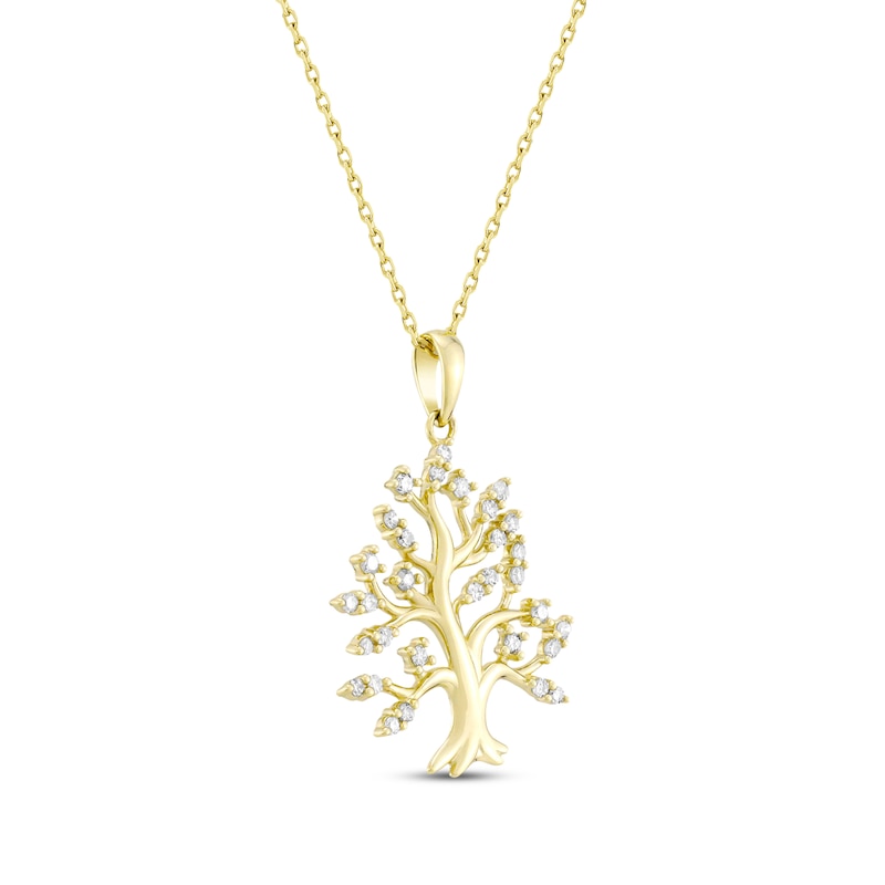 Main Image 2 of Diamond Family Oak Tree Necklace 1/4 ct tw 10K Yellow Gold 18&quot;